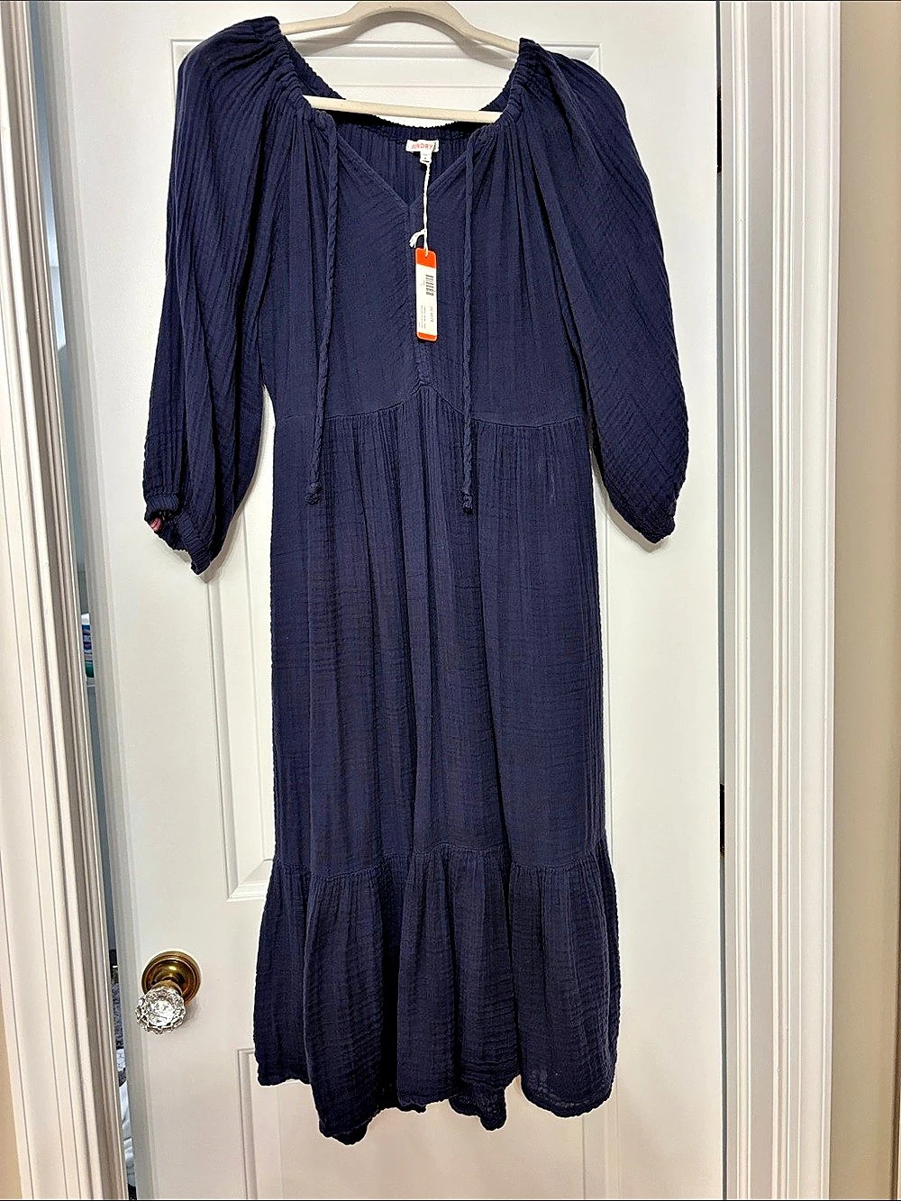 Sundry Midi Tiered Dress Blue Small NWT